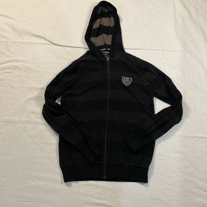 Guess Men’s Freeland Striped Full Zip Black Hoodie Sweater Size M